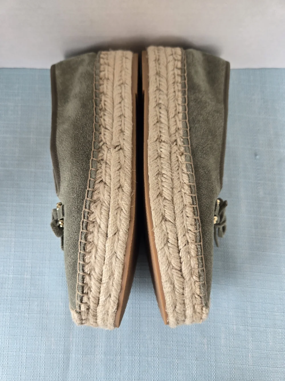 Talbots Quinn Suede Platform Espadrilles Bow Loafers Sagebrush Green Sz 7.5
